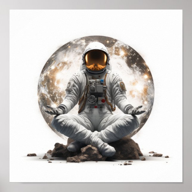 Spiritual Serenity: Astronaut Meditating in a Whit Poster (Front)