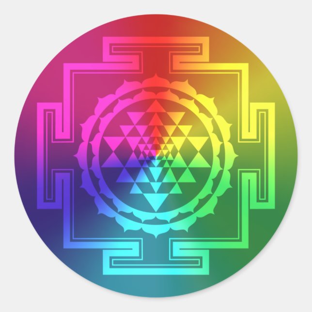 Spiritual Sri Yantra - Rainbow Classic Round Sticker (Front)