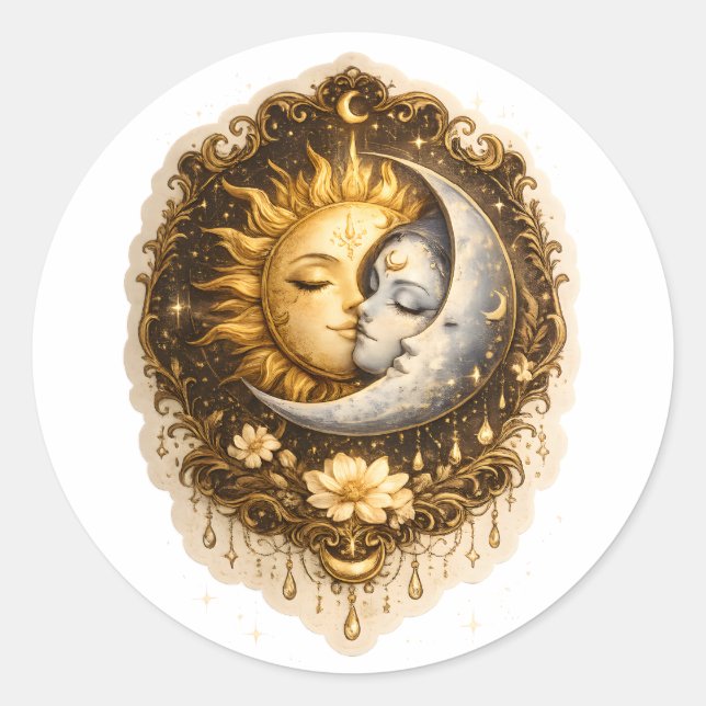 Spiritual Sun and Moon Celestial Sacred Light Classic Round Sticker (Front)