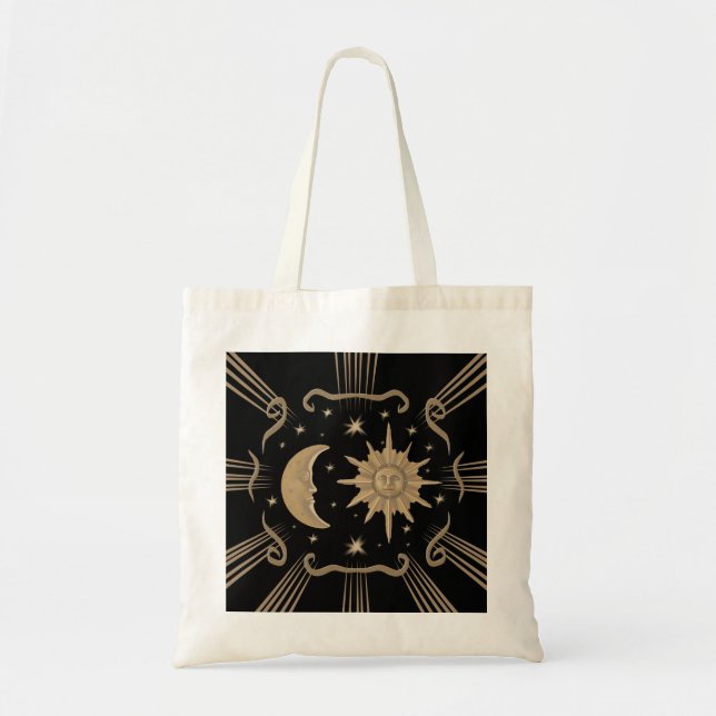 Spiritual, sun and moon tot bag design. (Front)
