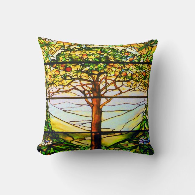 Spiritual Tiffany Window Scenic Tree Landscape Cushion (Front)