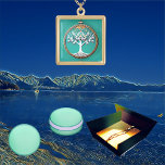 Spiritual Tree of Life Centre of Cosmos Coral Blue Gold Plated Necklace<br><div class="desc">Tree of Life is the source of a force that connects all lives. It also represents the cycle of life and death. Analogously it means, all lives in cosmos/universe are connected to each other and a spiritual way of living. The illustration features the tree of life as it appears in...</div>