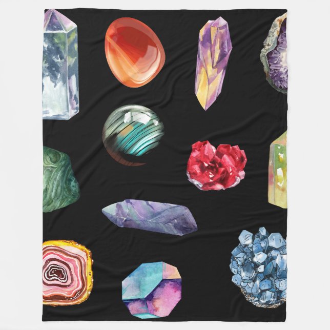 Spiritual Witchy Crystal Patten Sherpa Blanket (Front)