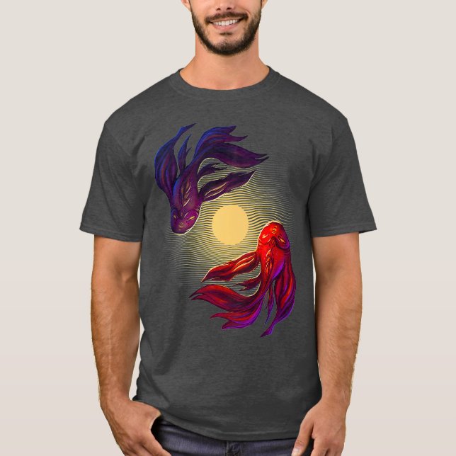 Spiritual Zen Koi Fish in Moon Pond Premium T-Shirt (Front)