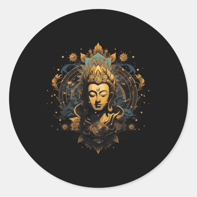 Spirituality Artwork Peace Zen Yoga Asia Guatama B Classic Round Sticker (Front)