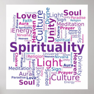 Spirituality Word Cloud Pink Purple Colours Poster