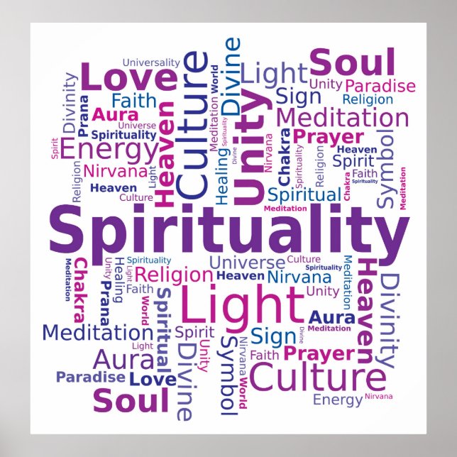 Spirituality Word Cloud Pink Purple Colours Poster (Front)