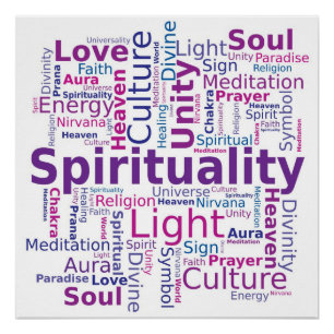 Spirituality Word Cloud Pink Purple Colours Poster