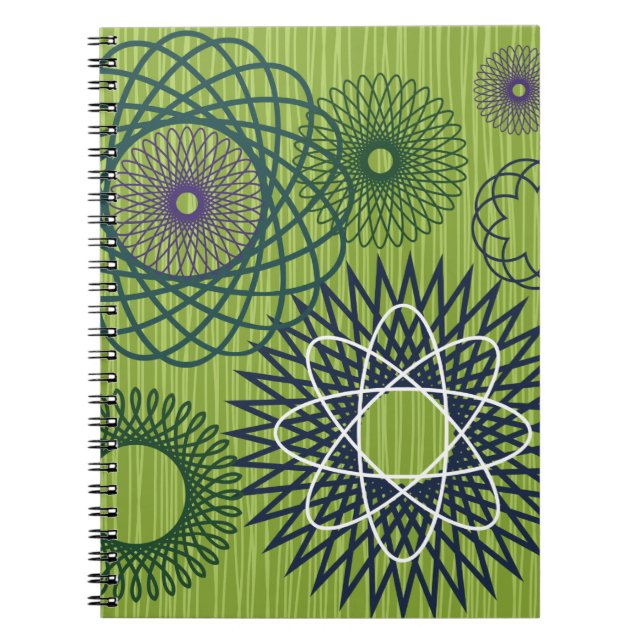 Spirograph Geometric Pattern Blue Green Notebook (Front)