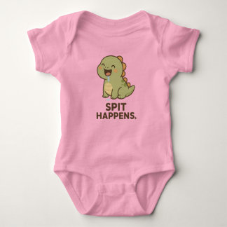 Spit Happens – Funny Baby Dinosaur Design Baby Bodysuit
