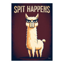 Spit Happens – Funny Llama Cartoon Character Art