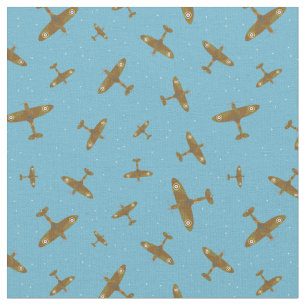 Spitfire Aeroplane Pattern on Light Blue Fabric