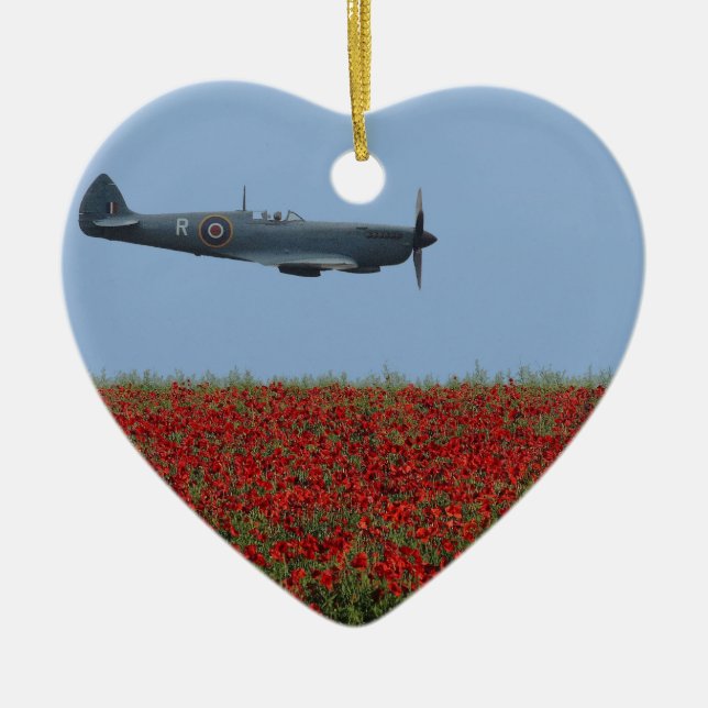 Spitfire and Poppies Ceramic Tree Decoration (Front)