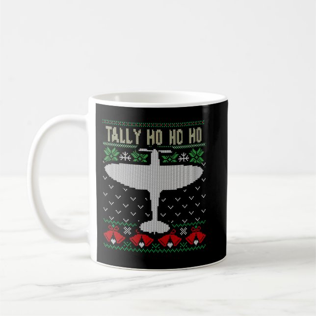 Spitfire Christmas Ugly Jumper Style Aeroplane Air Coffee Mug (Left)
