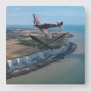 Spitfire over England Square Wall Clock