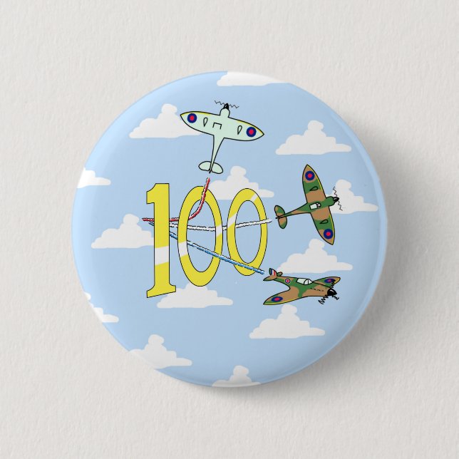 Spitfires 100th Birthday (Blue Sky) 6 Cm Round Badge (Front)
