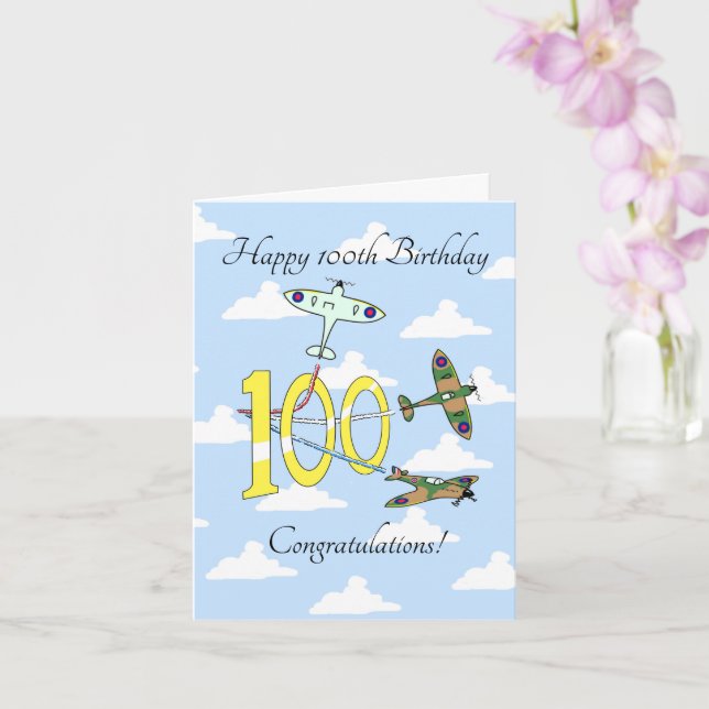 Spitfires 100th Birthday (Blue Sky) Card (Orchid)