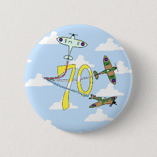 Spitfires 70th Birthday (Blue Sky) 6 Cm Round Badge