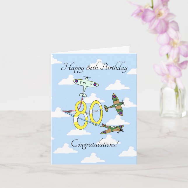 Spitfires 80th Birthday (Blue Sky) Card (Orchid)
