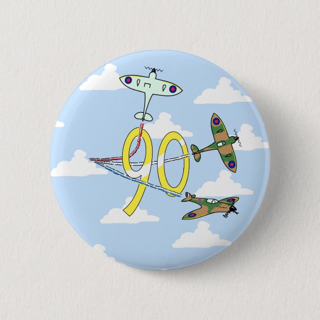 Spitfires 90th Birthday (Blue Sky) 6 Cm Round Badge (Front)