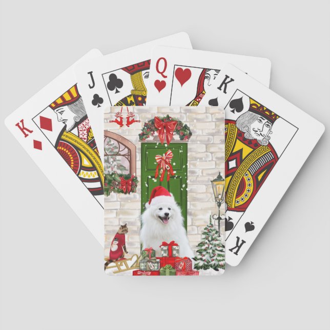 Spitz Dog Christmas  Playing Cards (Back)