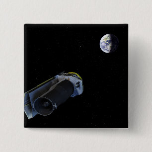 Spitzer points its high-gain antenna 15 cm square badge