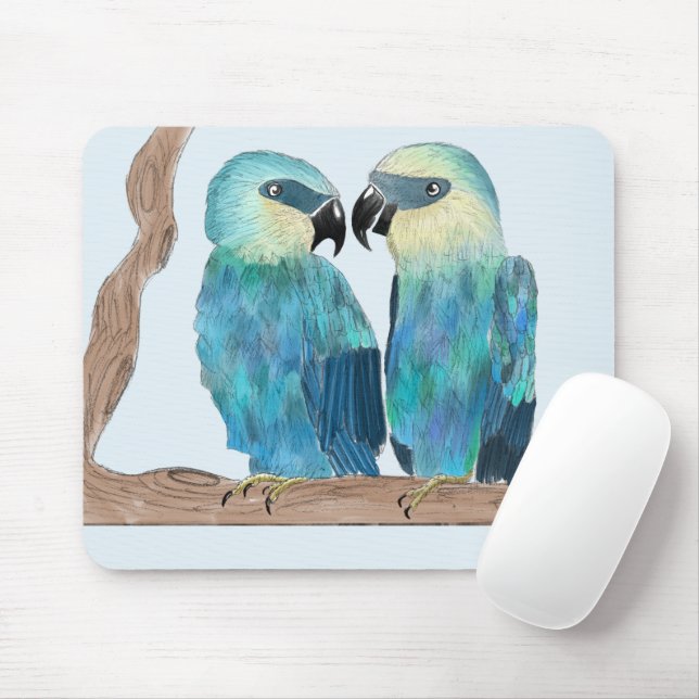 Spix's Macaws on a Mouse Pad (With Mouse)