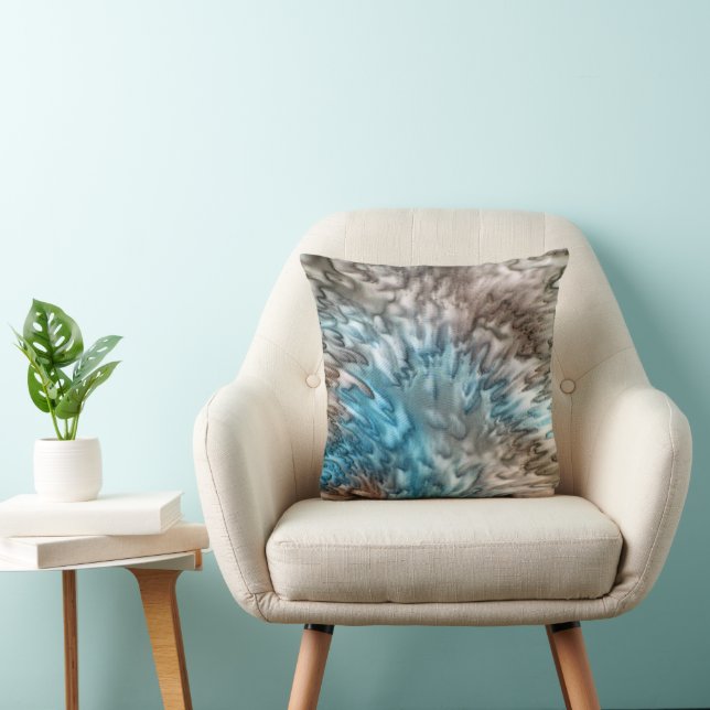 'Splash 2' Aqua Taupe Abstract Cushion (Chair)