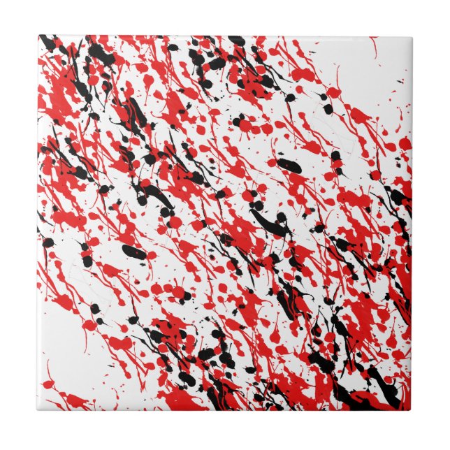 Splash and Drip Art Red and Black Ceramic Tile (Front)