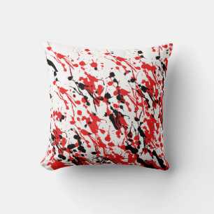 Splash and Drip Art Red and Black Cushion