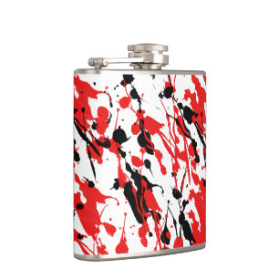 Splash and Drip Art Red and Black Hip Flask