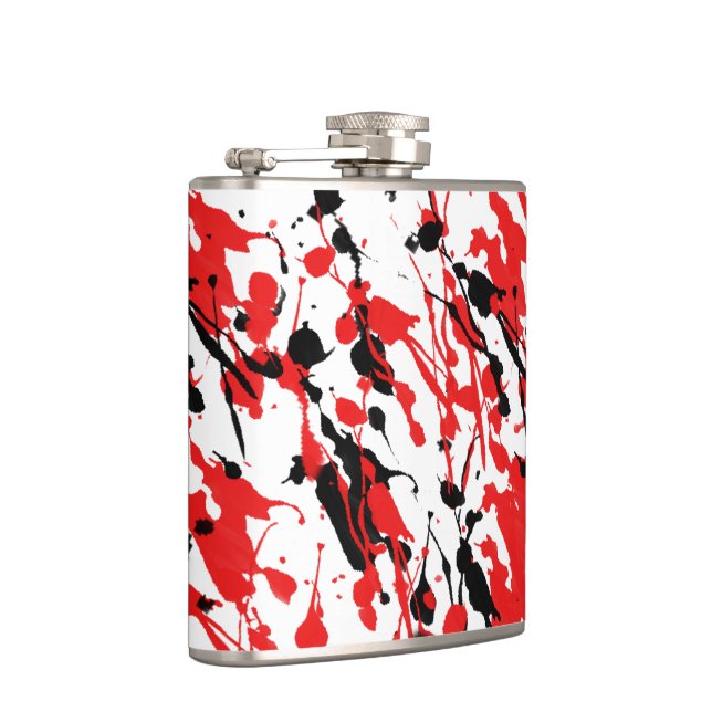Splash and Drip Art Red and Black Hip Flask (Right)