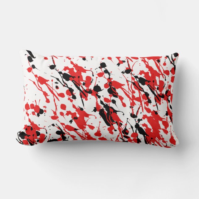 Splash and Drip Art Red and Black Lumbar Cushion (Front)