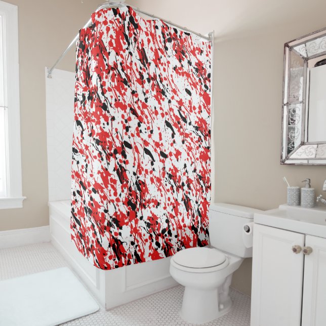 Splash and Drip Art Red and Black Shower Curtain (In Situ)