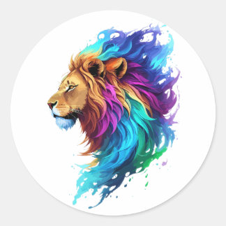 Splash art a lion head side colourful painting classic round sticker