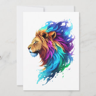 Splash art a lion head side colourful painting thank you card
