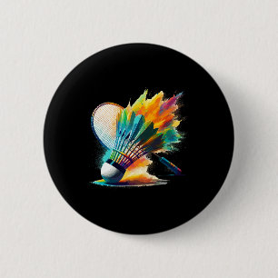 Splash Art Badminton Player Shuttle Racket Sports 6 Cm Round Badge