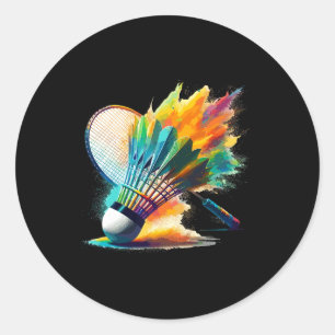 Splash Art Badminton Player Shuttle Racket Sports Classic Round Sticker