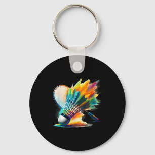 Splash Art Badminton Player Shuttle Racket Sports Key Ring
