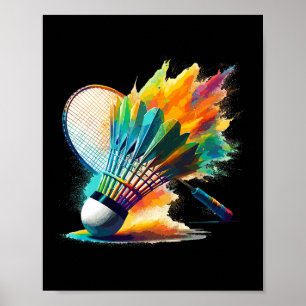 Splash Art Badminton Player Shuttle Racket Sports  Poster