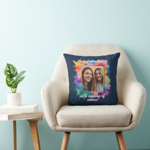 Splash-Art, Bunter Bilderrahmen mit Farbklecksen Cushion