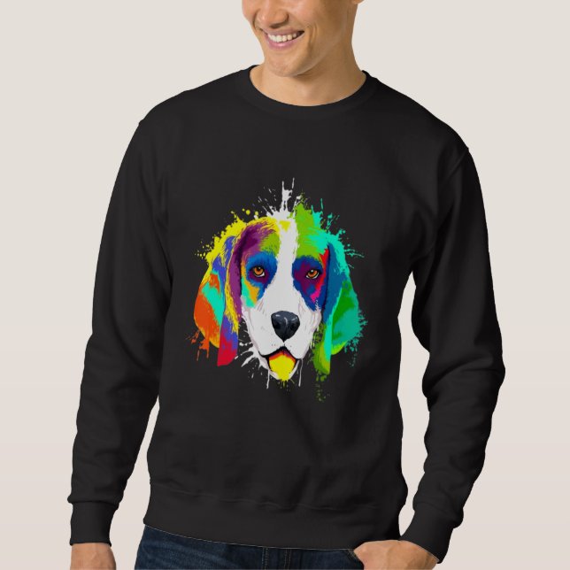 Splash Art Colourful Beagle Dog Sweatshirt (Front)