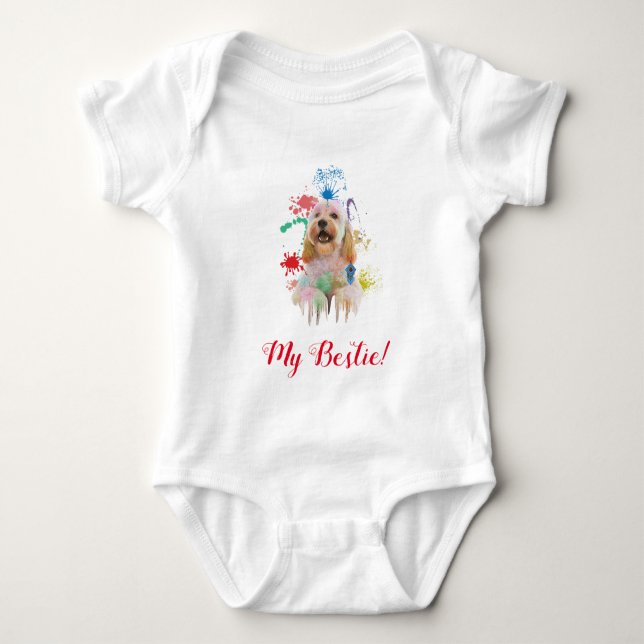 Splash Art Cute Cockapoo Dog Baby Bodysuit  (Front)