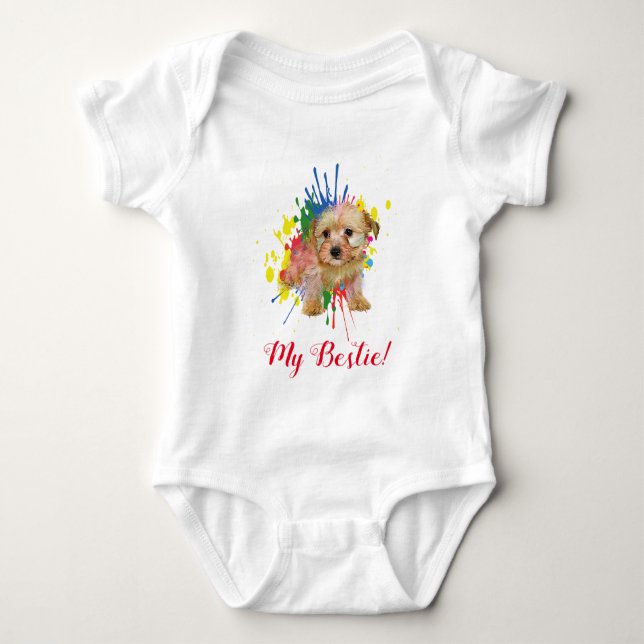Splash Art Cute Morkie Dog Baby Bodysuit (Front)