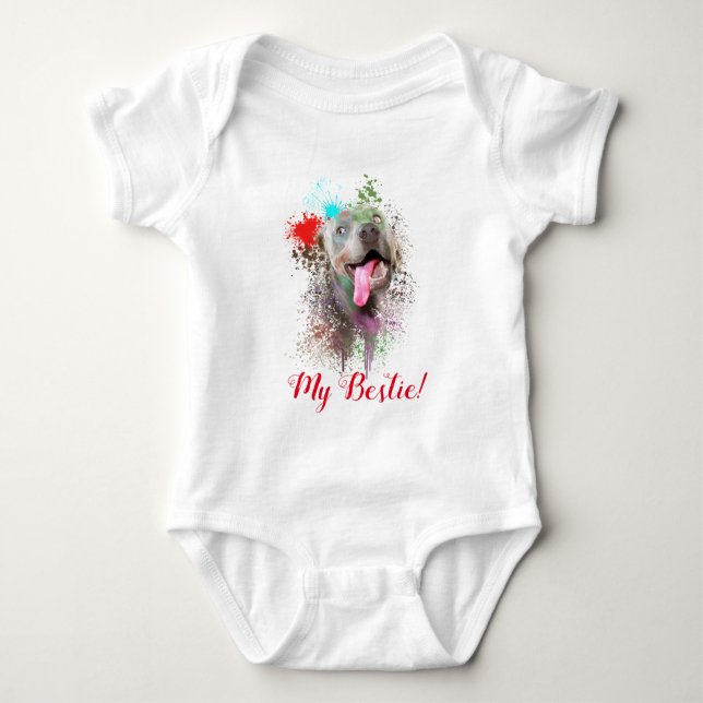 Splash Art Cute Weimaraner Dog Baby Bodysuit  (Front)