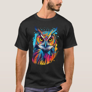 Splash Art Owls Lover Colourful Long Eared Owl T-Shirt
