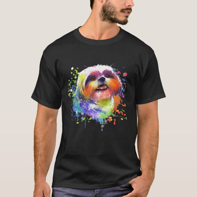 Splash Art Shih Tzu  Men Women Dog T-Shirt (Front)
