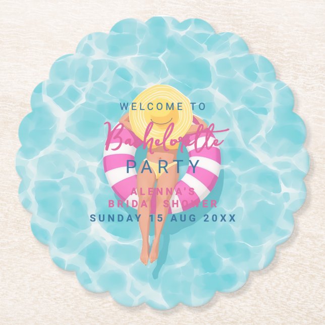  Splash bachelorette Pool Party bridal  Paper Coaster (Front)
