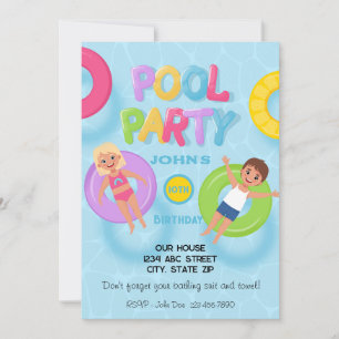 Splash Bash Kids Pool Party Birthday Invitation
