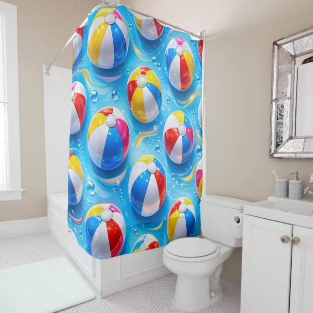 Splash beach ball shower curtain (In Situ)
